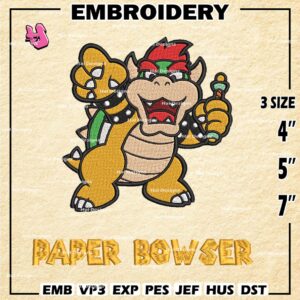 Paper Bowser Embroidery Design files, Super Mario Machine Embroidery Designs, Mario Kart Digital Download Embroidery