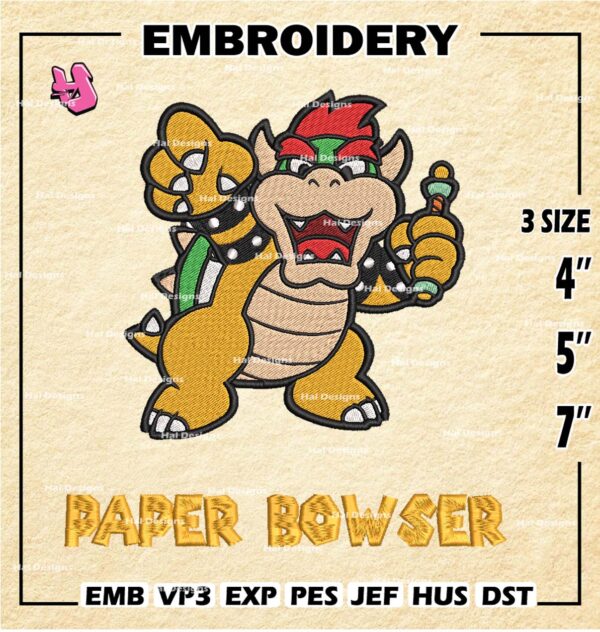 Paper Bowser Embroidery Design files, Super Mario Machine Embroidery Designs, Mario Kart Digital Download Embroidery