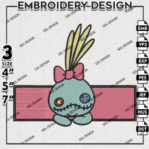 Rectangle Scrump Doll Embroidery Designs, Lilo & Stitch Embroidery, Disney Stitch Character Embroidery Files, Machine embroidery Files, Digital Download
