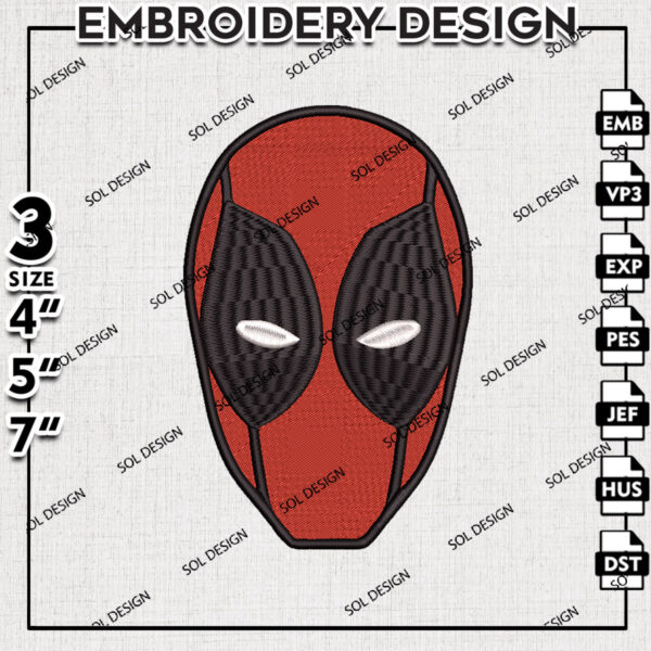 Deadpool Head Mask Machine Embroidery Designs, Marvel Comic Embroidery files, Deadpool Embroidery Design, Digital Download