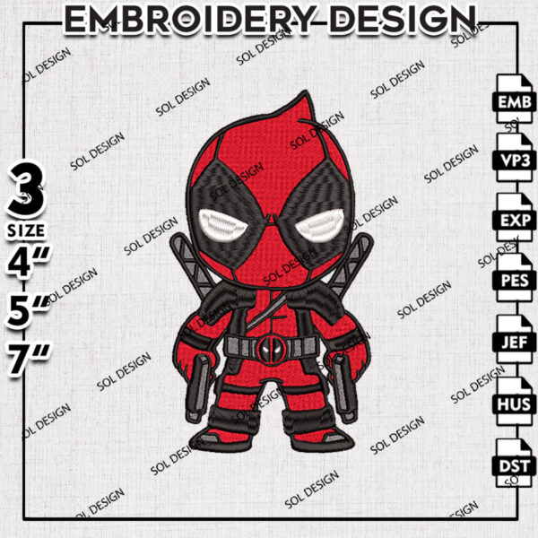 Deadpool Chibi Machine Embroidery Designs, Marvel Comic Character Embroidery files, Deadpool Embroidery Design, Digital Download