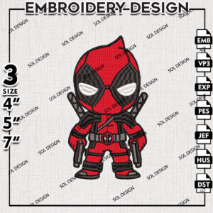 Deadpool Chibi Machine Embroidery Designs, Marvel Comic Character Embroidery files, Deadpool Embroidery Design, Digital Download