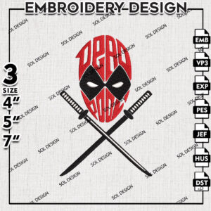 Deadpool Sword Embroidery Design Files, Marvel Comic Character Embroidery files, Deadpool Embroidery Design, Digital Download