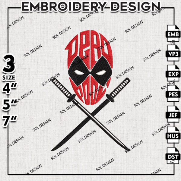 Deadpool Sword Embroidery Design Files, Marvel Comic Character Embroidery files, Deadpool Embroidery Design, Digital Download