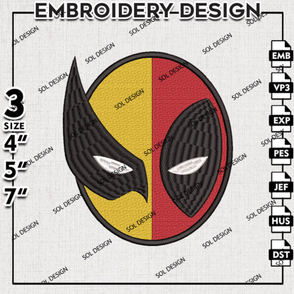 Deadpool and Wolverine Mask Embroidery Design Files, Marvel Comic Character Embroidery files, Deadpool Embroidery Design, Wolverine Embroidery Design, Digital Download