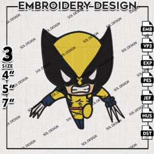 Cute Wolverine Chibi Embroidery Design Files, Marvel Comic Character Embroidery files, Wolverine Embroidery Design, Digital Download