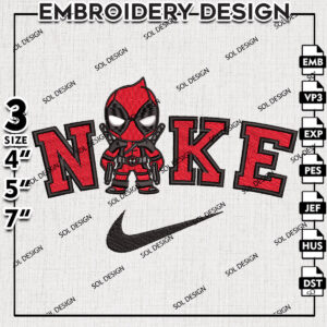 Nikee Deadpool Chibi Character Embroidery Design Files, Marvel Comic Embroidery files, Deadpool Embroidery Design, Digital Download