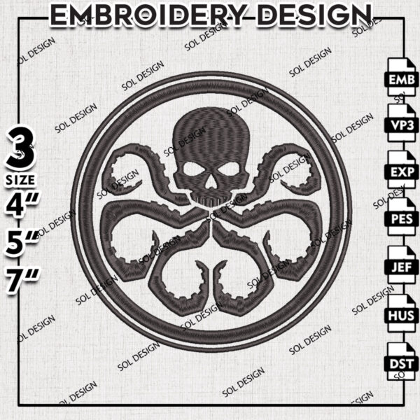 Hydra Logo Machine Embroidery Designs, Marvel Comic Character Embroidery files, Marvel Agents of Shield Embroidery Design, Wolverine Embroidery Design, Digital Download