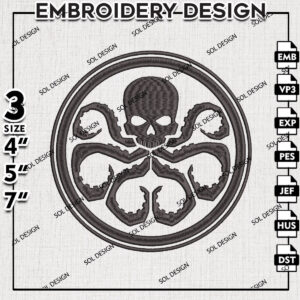 Hydra Logo Machine Embroidery Designs, Marvel Comic Character Embroidery files, Marvel Agents of Shield Embroidery Design, Wolverine Embroidery Design, Digital Download