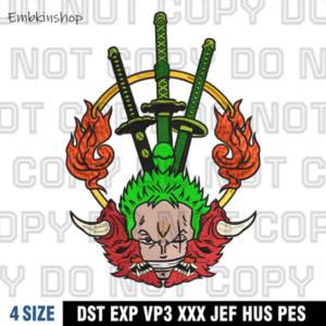 Zoro Devil Embroidery Design,One Piece Anime Embroidery Design,4 sizes, Instant Download
