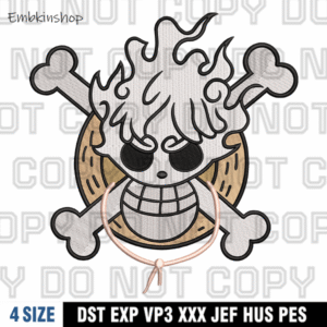 One Piece Luffy Gear 5 Logo Black Embroidery Design, One Piece Anime Embroidery Design,4 sizes, Instant Download