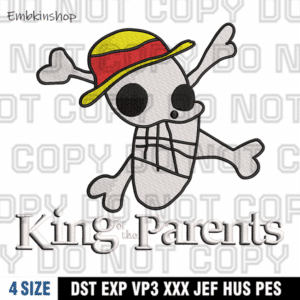 King Of The Parents Embroidery Designs , Luffy Flag Drawing , One Piece , 4 Sizes , Digital Download