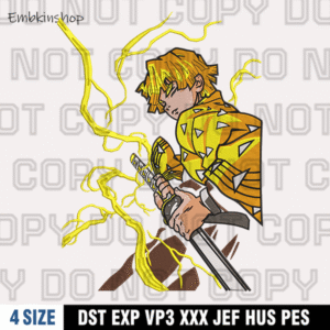 Zenitsu Agatsuma Embroidery Design , Kimetsu no Yaiba Embroidery Design , 4 Sizes , Instant Download