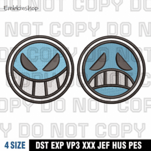 Ace Hat Face Embroidery Design,One Piece Anime Embroidery Design,4 sizes, Instant Download