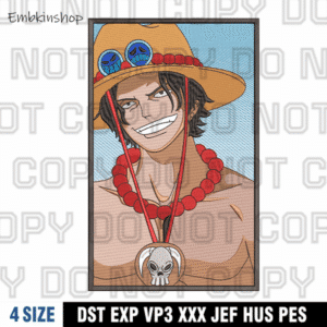 Portgas D. Ace Embroidery Design , One Piece Anime Embroidery Design,4 sizes, Instant Download