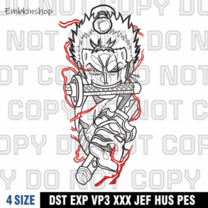 Zoro Bite The Sword Embroidery Design,One Piece Anime Embroidery Design,4 sizes, Instant Download