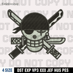 Zoro Logo Black Embroidery Design, One Piece Anime Embroidery Design,4 Sizes,Instant Download
