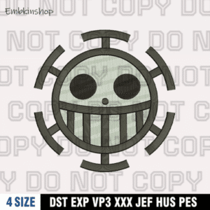 Trafalgar D. Water Law Jolly Roger Embroidery Design, One Piece Anime Embroidery Design , 4 Sizes , Digital Download