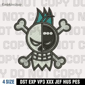 Franky Jolly Roger Embroidery Design, One Piece Anime Embroidery Design,4 Sizes, Digital Download