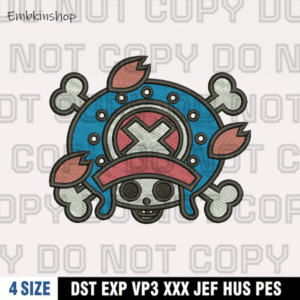 Tony Tony Chopper Jolly Roger Embroidery Design, One Piece Embroidery Design, 4 Sizes , Digital Download