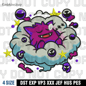 Pokemon Gengar Funny Embroidery Design, Gengar Sleep Machine Embroidery Digitized Pes File,4 Sizes,Instant Download