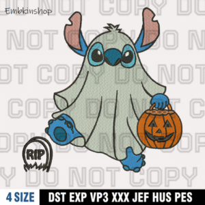 Stitch Ghost with Pumpkin Embroidery Design, Halloween Embroidery Design, 4 Sizes, Digital Download