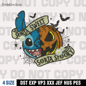 Sorta Sweet Sorta Spooky Stitch Embroidery Design, Pumpkin Halloween Stitch,4 Sizes , Digital Download