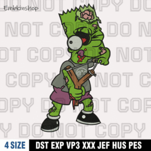 Bart Simpson With A Slingshot Embroidery Design,Zombie Art Cartoon Halloween,4 Sizes,Digital Download