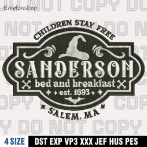 Sanderson Bed And Breakfast Embroidery Designs,Halloween Embroidery Design,4 Sizes , Digital Download