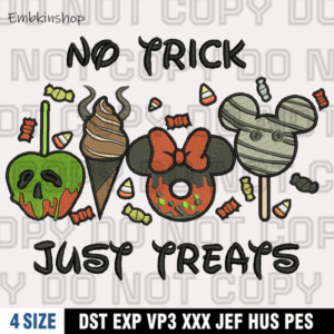No Tricks Just Treats Embroidery Design,Halloween Embroidery Design,4 Sizes , Digital Download