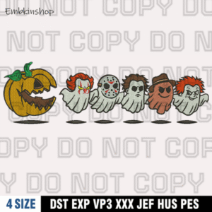 Pumpkin Pacman Horror Characters Embroidery Design, Halloween x Game Machine Embroidery Digitized Pes Files