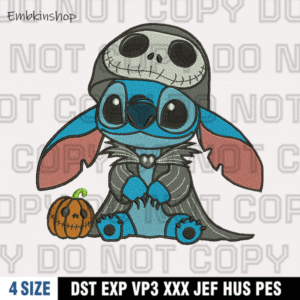 Stitch Jack Skellington Embroidery Designs, Halloween Embroidery Design, 4 Sizes , Digital Download