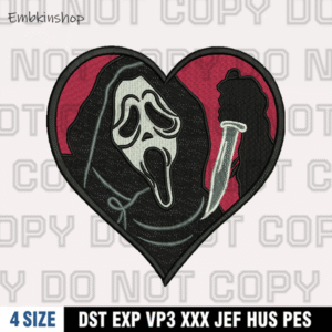 Heart Ghostface Calling Embroidery Design, Halloween Scream Embroidery Digitizing File, 4 Sizes, Digital Download