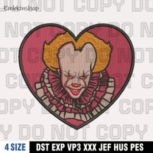 Pennywise Embroidery Designs File Horror IT Embroidery Design ,Halloween Embroidery Design, 4 Sizes , Digital Download