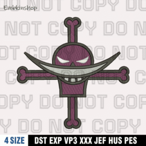Whitebeard Pirates Jolly Roger Embroidery Design , One Piece Embroidery Design , 4 Sizes , Digital Download