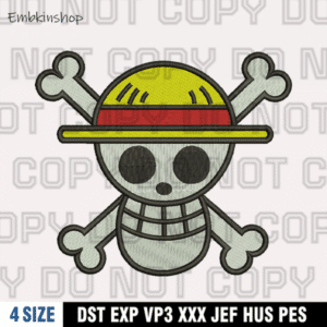 Luffy Jolly Roger Embroidery Design, One Piece Anime Embroidery Design , 4 Sizes , Digital Download