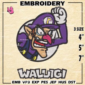 Waluigi Embroidery Design files, Super Mario Machine Embroidery Designs, Super Mario Bros Digital Download Embroidery