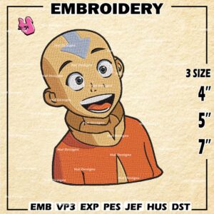 Aang Avatar Embroidery Machine Design, The Last Airbender Embroidery Design, Anime Design, Instant Download Design.