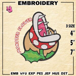 Monster Flower Embroidery Design files, Super Mario Machine Embroidery Designs, Mario Bros Digital Download Embroidery