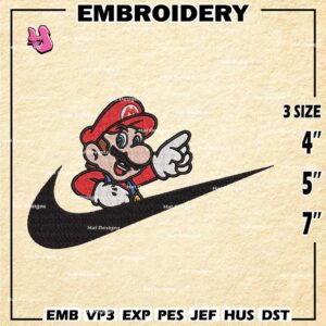 Nike Mario Embroidery Design files, Super Mario Machine Embroidery Designs,Super Mario Bros Digital Download Embroidery