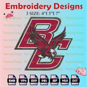 NCAA Logo Boston College Eagles Embroidery Designs, Logo Eagles Machine Embroidery Files in 3 Size for Sport Love