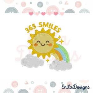 365 Smiles Embroidery Design,Embroidery File ,1st birthday,Design Instant Download