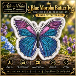 Blue Morpho Butterfly 3" Patch Machine Embroidery Design