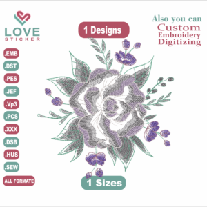 Purple Rose Bouquet Embroidery Designs, Files Instant Download