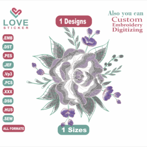 Purple Rose Bouquet Embroidery Designs, Files Instant Download