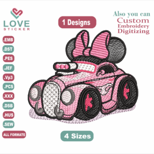 Minnie Mouse Pink Roadster Hot Rod Car Embroidery Designs,1 Designs & 3 Size,Embroidery Designs, Files Instant Download